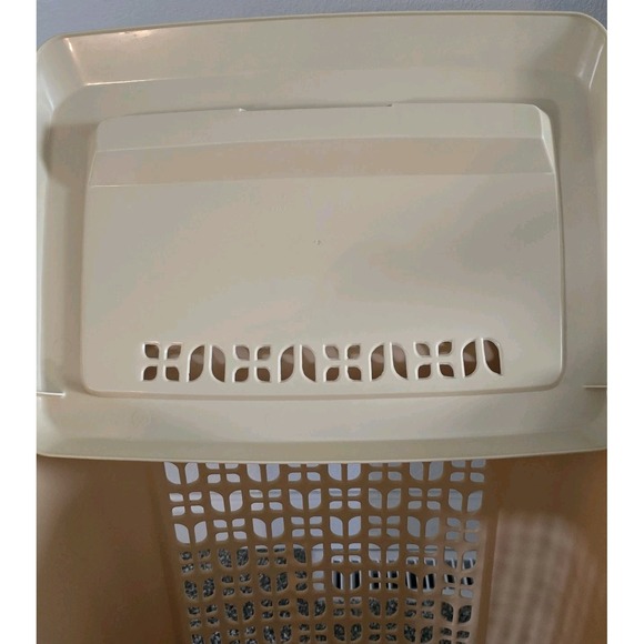 Rubbermaid Laundry Hamper Tulip Pattern 2787 Almond with Lid Vintage 19"x14" - Picture 9 of 16